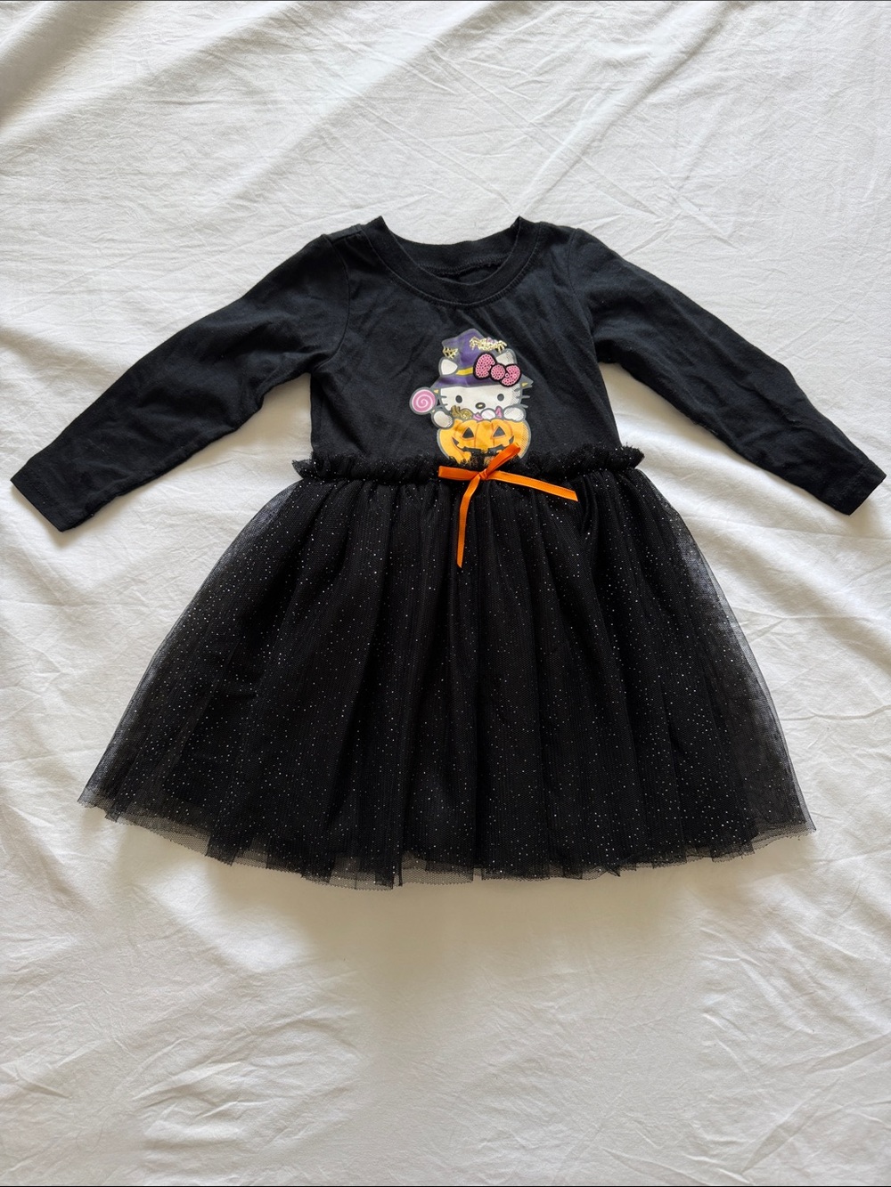Hello Kitty Black Halloween Tulle Dress with Orange Bow 2T